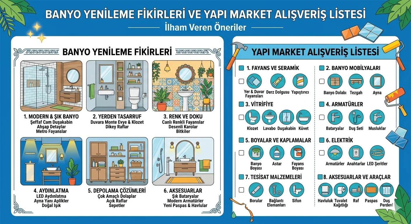 Banyo Yenileme Fikirleri ve Yapı Market Alışveriş Listesi: İlham Veren Öneriler