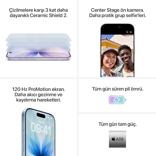 Apple iPhone 17 512 GB: ProMotion teknolojisine sahip 6.3 inç ekran, A19 Çip, Daha Pratik Grup Selfie’leri İçin Yeni Center Stage Ön Kamera, Çizilmelere Karşı Daha Dayanıklı; Lavanta - Görsel 5