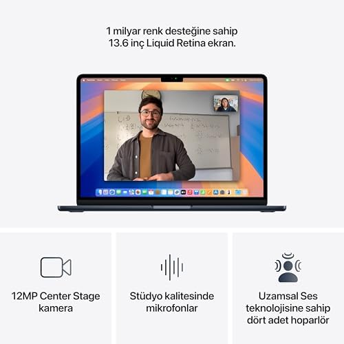 Apple 2025 M4 çipli 13 inç MacBook Air Laptop: 13.6 inç Liquid Retina Ekran, 16GB Birleşik Bellek, 256 GB SSD Depolama, 12MP Center Stage Kamera, Touch ID; Gece Yarısı - Görsel 4