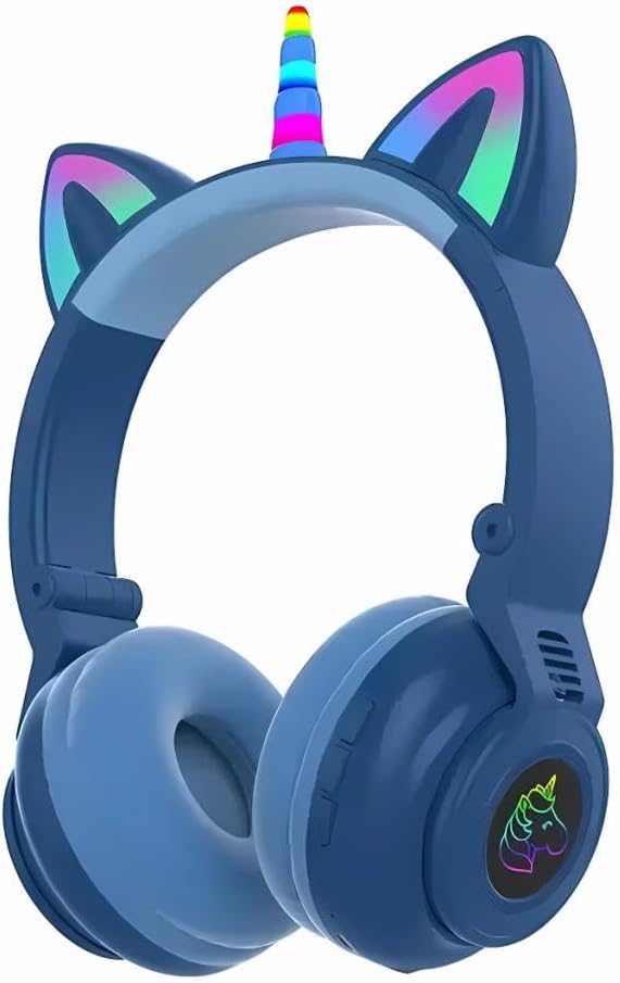 Polham Unicorn 94Db Güvenli Ses Limitli Yumuşak Kulak pedli Bluetooth Kulaklık Çocuk Kulaklığı Uzun Şarjlı Mavi
