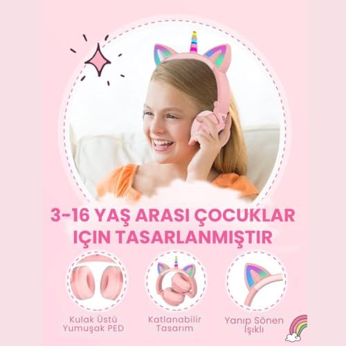 Polham Unicorn 94Db Güvenli Ses Limitli Yumuşak Kulak pedli Bluetooth Kulaklık Çocuk Kulaklığı Uzun Şarjlı Mavi - Görsel 5