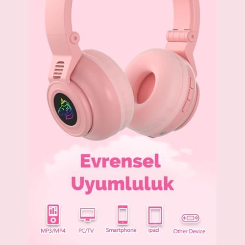 Polham Unicorn 94Db Güvenli Ses Limitli Yumuşak Kulak pedli Bluetooth Kulaklık Çocuk Kulaklığı Uzun Şarjlı Mavi - Görsel 7