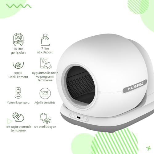 Haustier CB002 Kameralı Akıllı Otomatik Kedi Tuvaleti, APP ile Uzaktan Kontrol, 72lt Hazne, 7lt Çöp haznesi (Beyaz-Gri) - Görsel 3