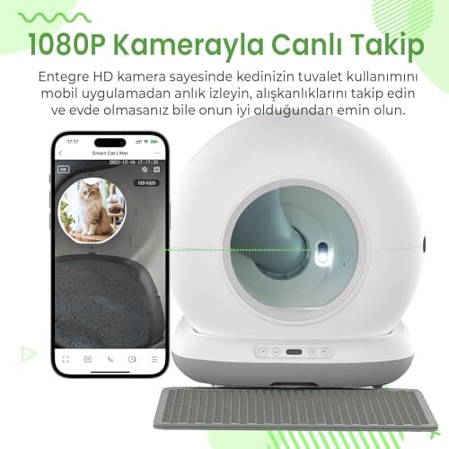 Haustier CB002 Kameralı Akıllı Otomatik Kedi Tuvaleti, APP ile Uzaktan Kontrol, 72lt Hazne, 7lt Çöp haznesi (Beyaz-Gri) - Görsel 4