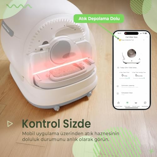 Haustier CB002 Kameralı Akıllı Otomatik Kedi Tuvaleti, APP ile Uzaktan Kontrol, 72lt Hazne, 7lt Çöp haznesi (Beyaz-Gri) - Görsel 6