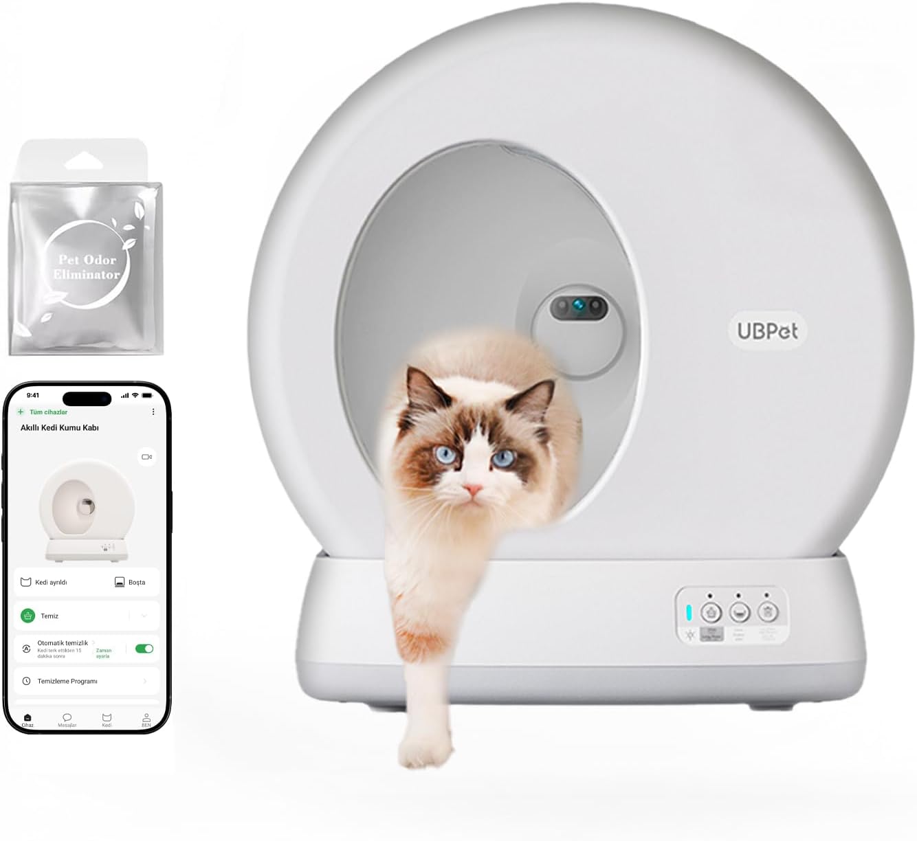 UBPet C10 Pro Kameralı Akıllı Kedi Tuvaleti – Entegre HD Kameralı, Otomatik Temizleme, Mobil Uygulama Kontrolü, Akıllı Sensörler, Sessiz Çalışma, Geniş İç Hacim, Koku Hediyeli - Görsel 1