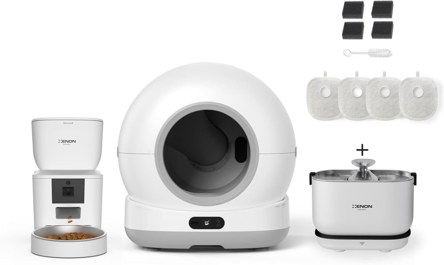 Xenon Smart Akıllı Otomatik Kedi Tuvaleti (Kameralı) Hareket Algılamalı Köpek Mama Kabı (Kameralı) Şarjlı Bataryalı Su Pınarı Sebili ve Filtre (4 Adet) Evcil Hayvan 4'lü Pet Ürünleri Başlangıç Seti - Görsel 1