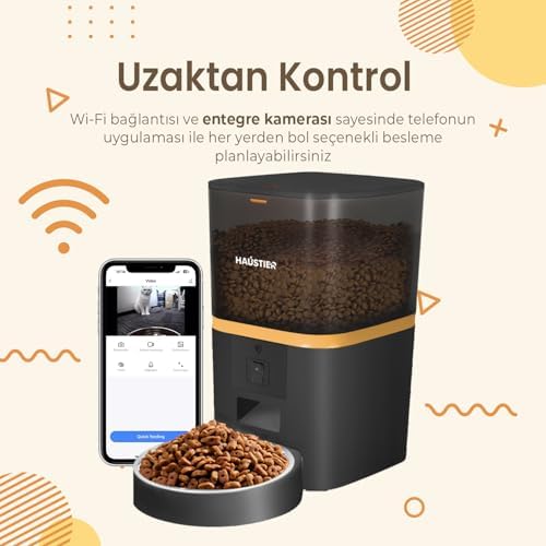 Haustier QQ005 Kameralı Akıllı Kedi Köpek Otomatik Mama Kabı, Tuya App-Wifi Uzaktan Kontrol, Sesle Çağırma, 480P Kamera, 6lt Hazne, Metal Kase (Siyah) - Görsel 5