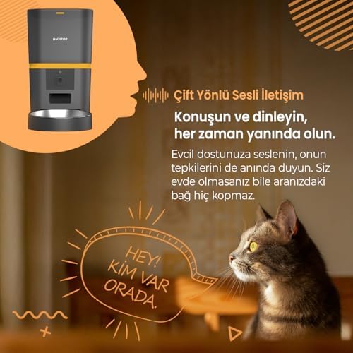 Haustier QQ005 Kameralı Akıllı Kedi Köpek Otomatik Mama Kabı, Tuya App-Wifi Uzaktan Kontrol, Sesle Çağırma, 480P Kamera, 6lt Hazne, Metal Kase (Siyah) - Görsel 6