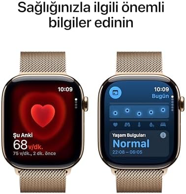 Apple Watch Series 11 GPS + Cellular 46 mm Altın Rengi Titanyum Kasa Akıllı Saat ve Altın Rengi Milano Loop - M/L. Uyku Skoru, Fitness Takibi, Sağlık İzleme, Hep Açık Ekran - Görsel 5
