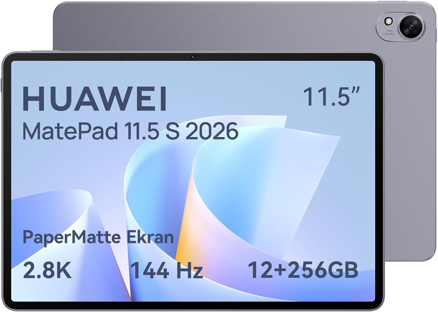 HUAWEI MatePad 11.5 S 2026 Yeni Tablet, 2.8K 144 Hz Ultra Net PaperMatte Ekran, 12 GB RAM + 256 GB Depolama, 8800 mAh Batarya, 40 W SuperCharge, Wi-Fi 6+, Bluetooth 5.2, HUAWEI Notes, GoPaint, Gri - Görsel 1