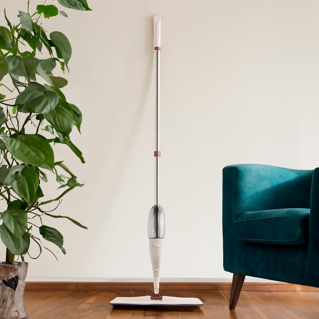 Porsima 13279 Deterjan Hazneli 360 Derece Dönebilen Sprey Mop Yedek Bezli Temizlik Paspası - Krem - Görsel 1