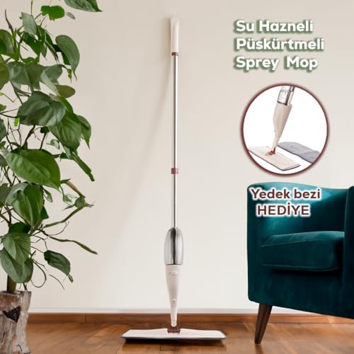 Porsima 13279 Deterjan Hazneli 360 Derece Dönebilen Sprey Mop Yedek Bezli Temizlik Paspası - Krem - Görsel 3