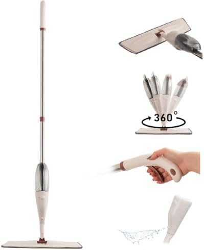 Porsima 13279 Deterjan Hazneli 360 Derece Dönebilen Sprey Mop Yedek Bezli Temizlik Paspası - Krem - Görsel 5