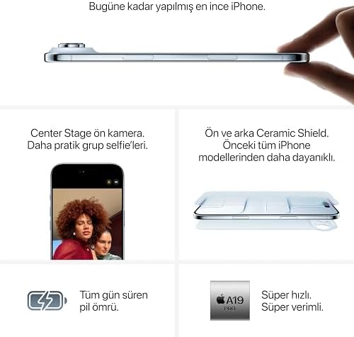 Apple iPhone Air 256 GB: Şimdiye Kadarki En İnce iPhone, 120 Hz’e kadar ProMotion teknolojisine sahip 6.5 inç ekran, Güçlü A19 Pro Çip, Center Stage Özellikli Ön Kamera; Pamuk Beyazı - Görsel 5