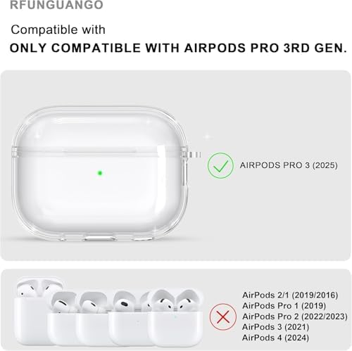 Soft Yumuşak Şeffaf Esnek Silikon Airpods Pro 3 ile uyumlu Kulaklık Kılıfı ve Karabina Anahtarlık (Şeffaf, Airpods Pro 3) - Görsel 2