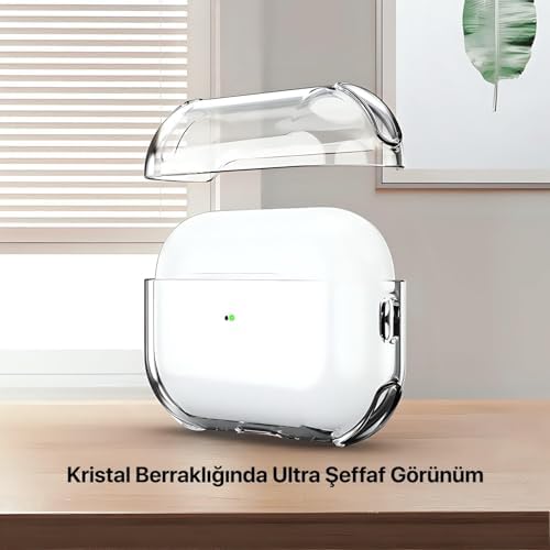 Minesk Airpods PRO 3 için Ultra Şeffaf Silikon Kılıf Darbe Emici Köşeler ile Mükemmel Koruma ve Yüksek Kaliteli Taşıma Karabinalı Airpods Pro 3. Nesil Kılıfı (Gri Şeffaf, Airpods PRO 3) - Görsel 5