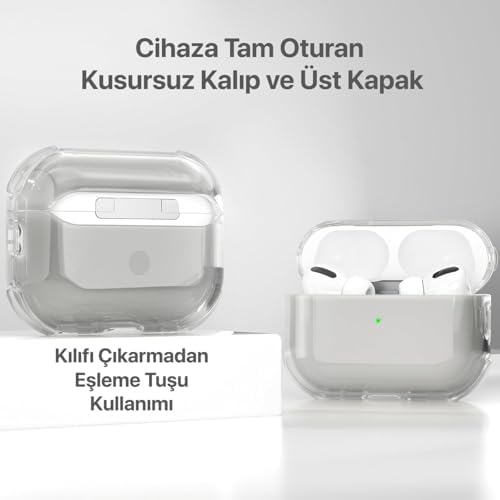 Minesk Airpods PRO 3 için Ultra Şeffaf Silikon Kılıf Darbe Emici Köşeler ile Mükemmel Koruma ve Yüksek Kaliteli Taşıma Karabinalı Airpods Pro 3. Nesil Kılıfı (Gri Şeffaf, Airpods PRO 3) - Görsel 6